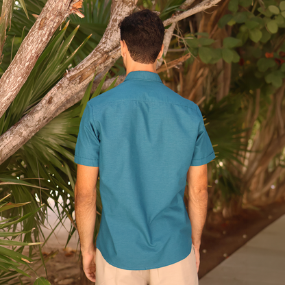 Camisa Guayabera de Manga Corta Color verde Petróleo