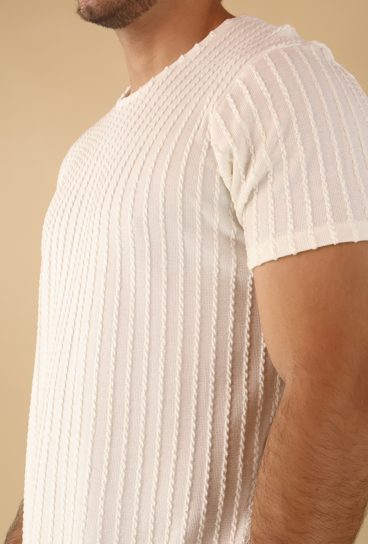 Playera Slim Fit Hombre Tela Texturizada Casual Color Arena