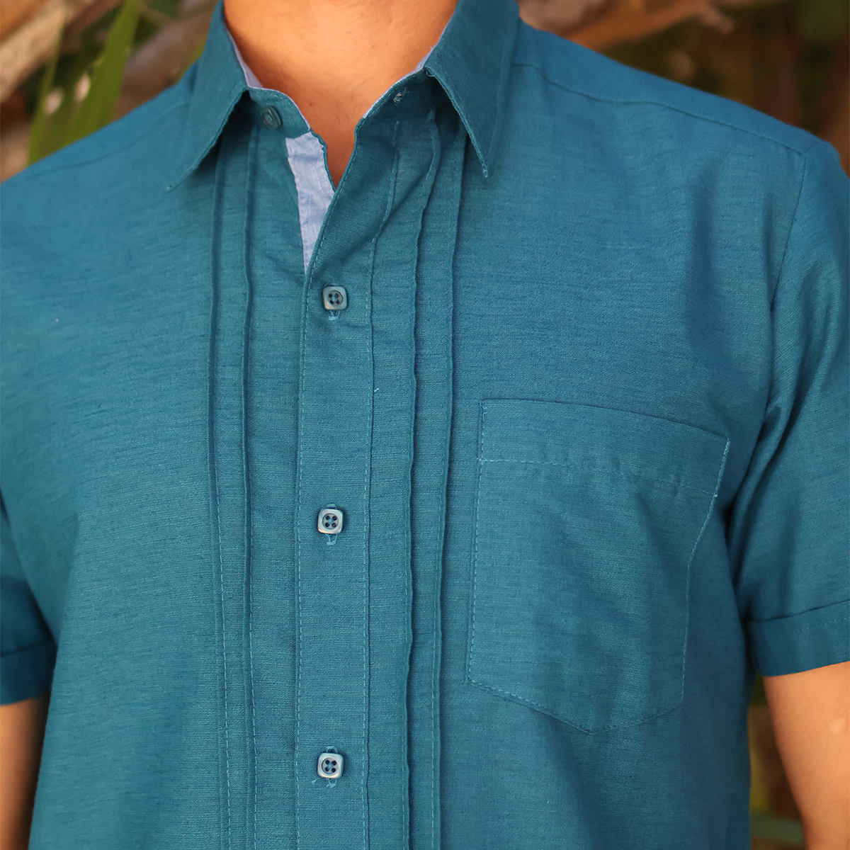 Camisa Guayabera de Manga Corta Color verde Petróleo