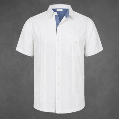 Guayabera Blanca Hombre  con Bolsa y Alforzas Diseño Tradicional