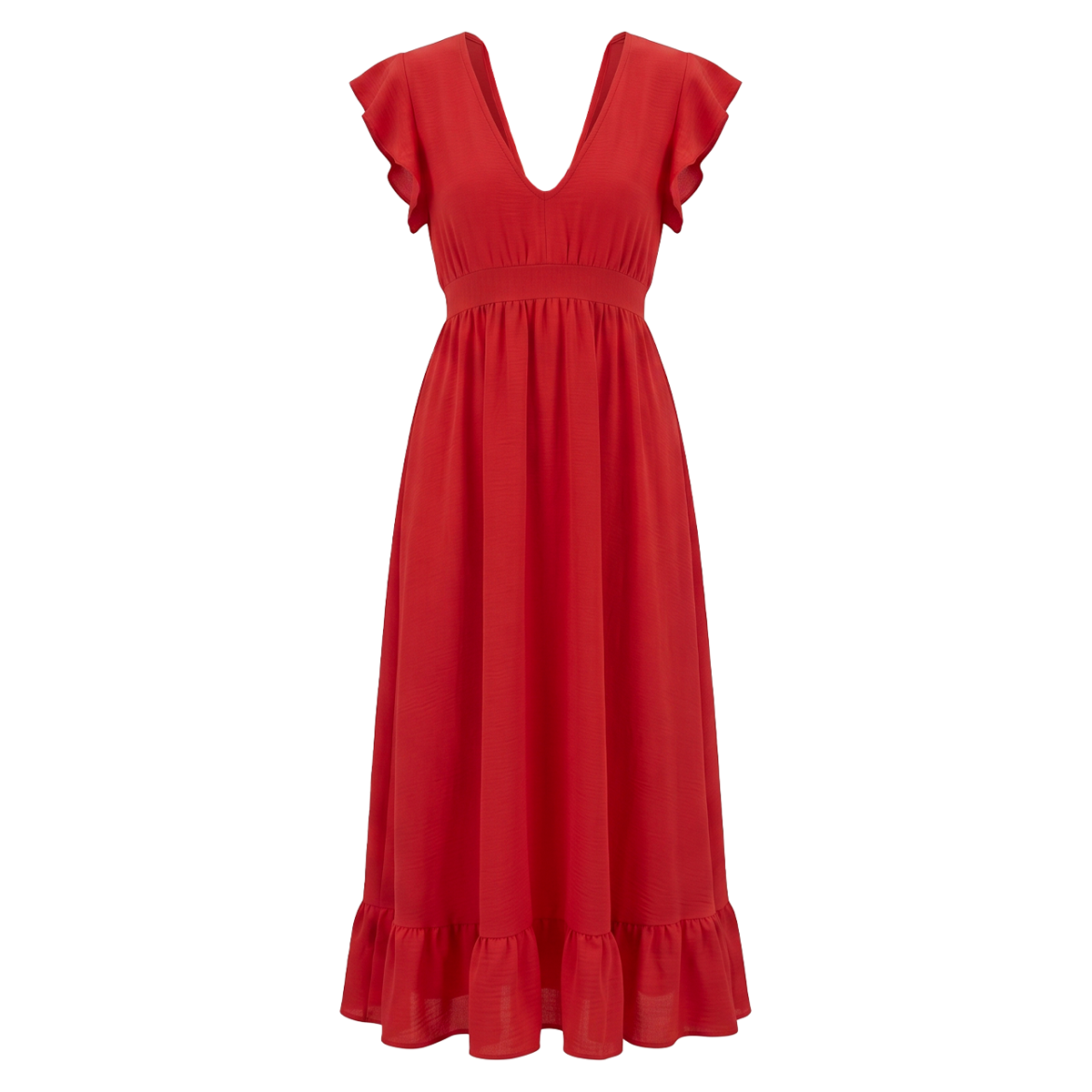 Vestido Rojo Largo Mujer Escote V Tela Ligera y Cómoda