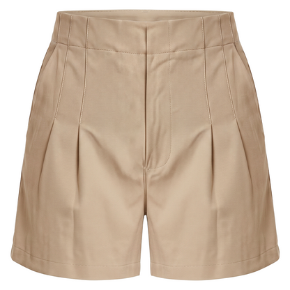 Short de vestir de tiro alto con pliegues color arena