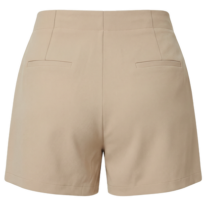 Short de vestir de tiro alto con pliegues color arena