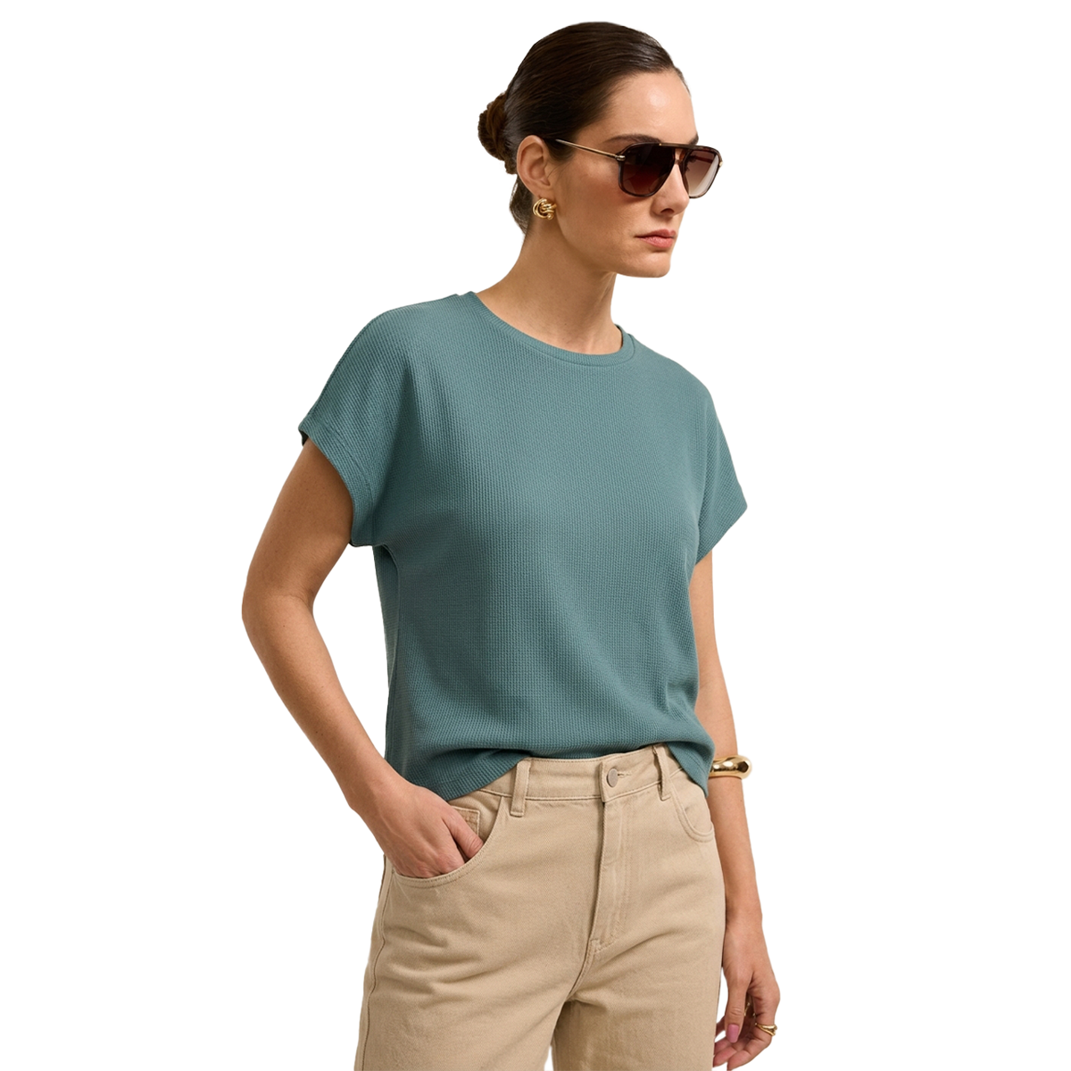 Blusa de manga corta texturizada en color verde