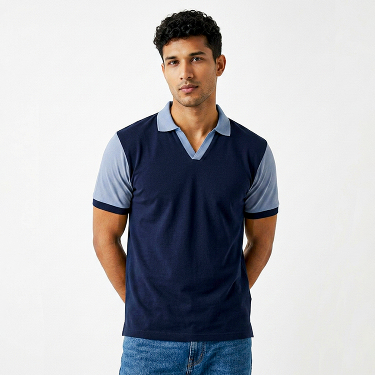 Playera Polo Bicolor Azul Marino y Celeste