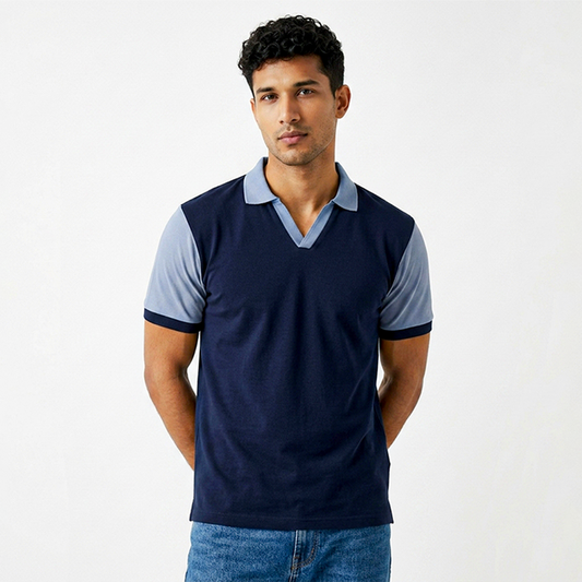 Playera Polo Bicolor Azul Marino y Celeste