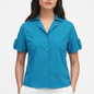 Blusa de Manga Corta con Cuello Solapa Verde Petroleo