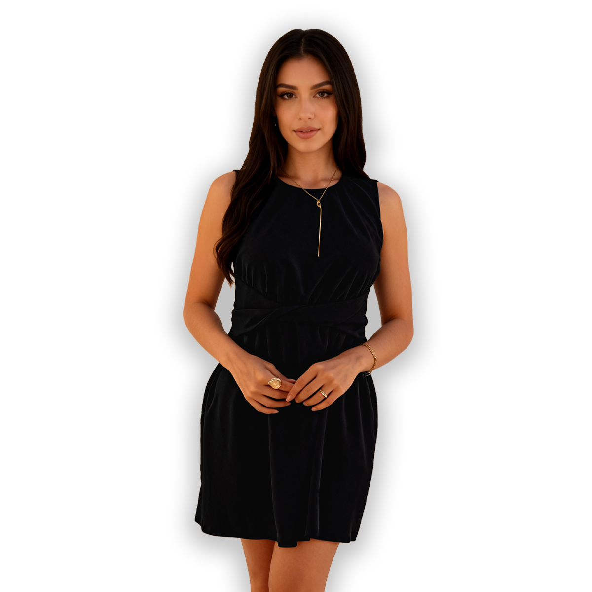 Vestido Negro Casual Elegante Mujer Corte Sencillo Con Cintura Elástica