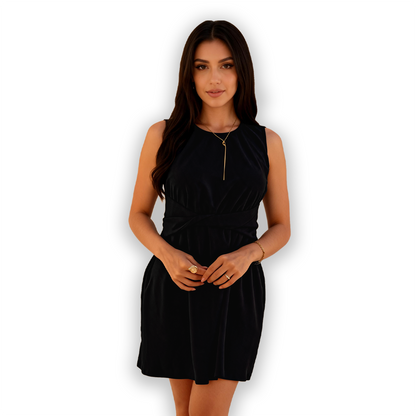 Vestido Negro Casual Elegante Mujer Corte Sencillo Con Cintura Elástica