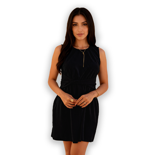 Vestido Negro Casual Elegante Mujer Corte Sencillo Con Cintura Elástica