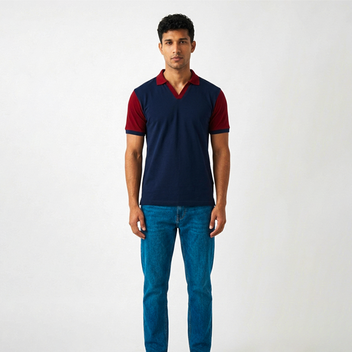 Playera Polo RAMS Bicolor Azul Marino con Vino