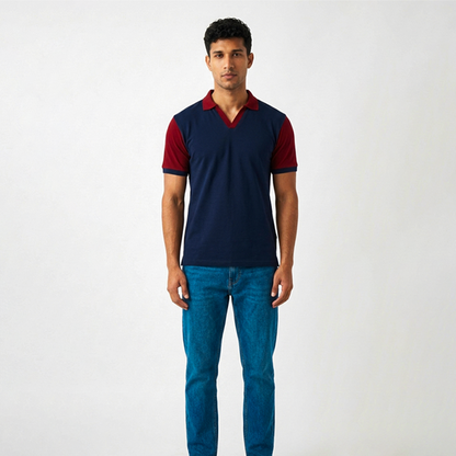 Playera Polo RAMS Bicolor Azul Marino con Vino