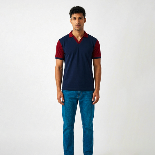 Playera Polo RAMS Bicolor Azul Marino con Vino