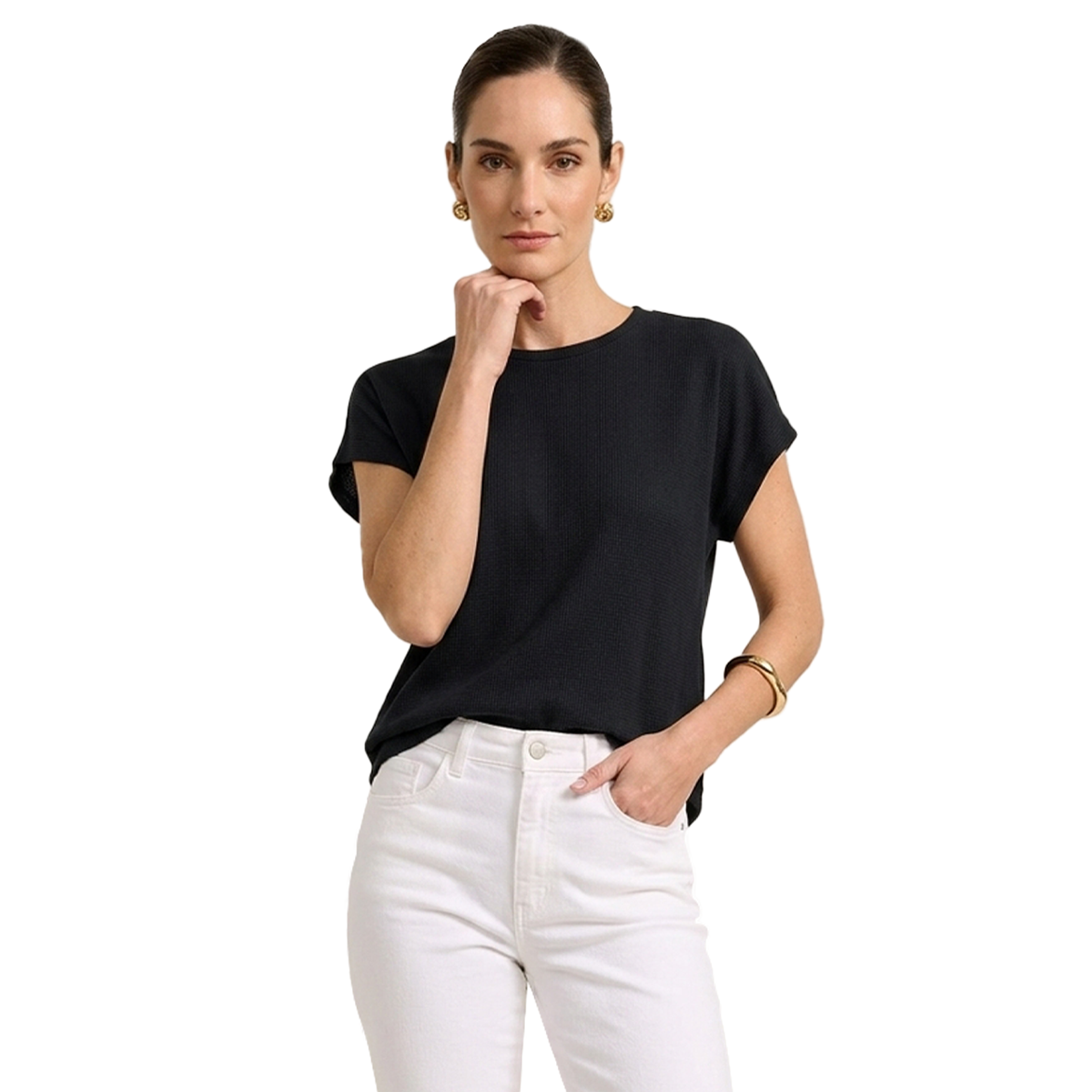 Blusa Acanalada Manga Corta Negro