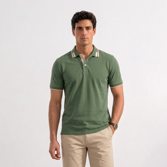 Playera Verde Tipo Polo Hombre Manga Corta Slim Fit Elegante
