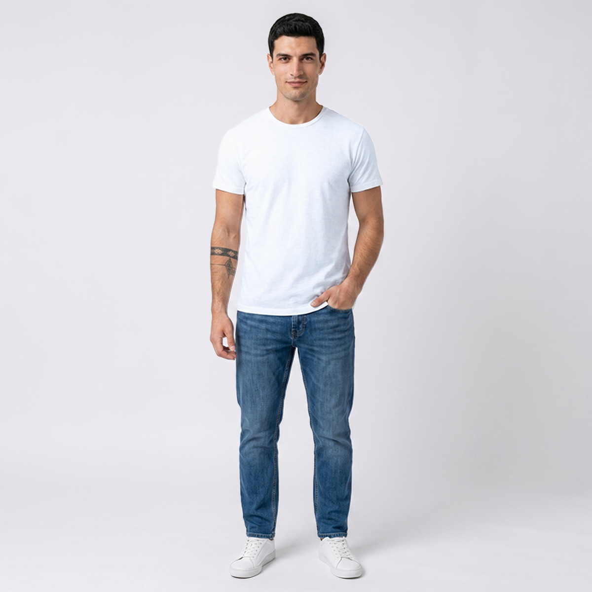 Men's Basic Muscle Fit White Cotton Crew Neck T-Shirt