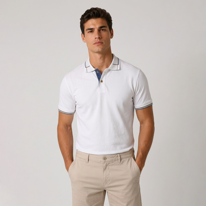 Playera Blanca Tipo Polo Hombre Slim Fit Diseño Moderno Casual
