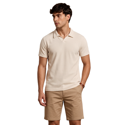 Polo manga corta para hombre con textura waffle color crema