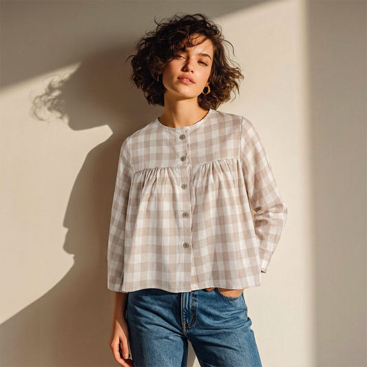 Blusa RAMS a Cuadros Beige y Blanco