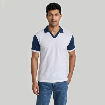 Playera Polo Bicolor Blanca con Azul Marino