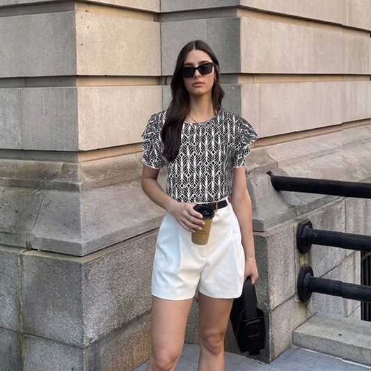 Blusa Mujer Estampada Cuello Redondo Manga Olán Casual