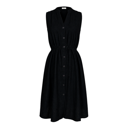 Vestido Negro Sin Mangas con Botones Frontales