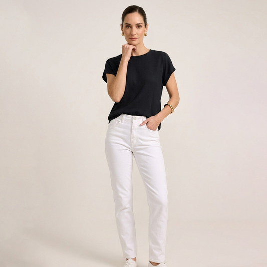 Blusa Acanalada Manga Corta Negro