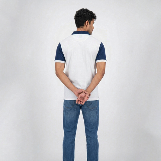 Playera Polo Bicolor Blanca con Azul Marino
