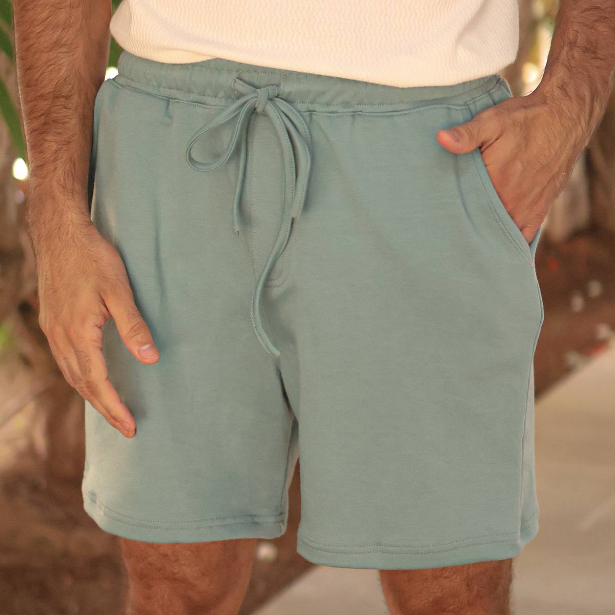 Short Deportivo Hombre Cintura Elástica Cordón Ajustable Verde Pistache