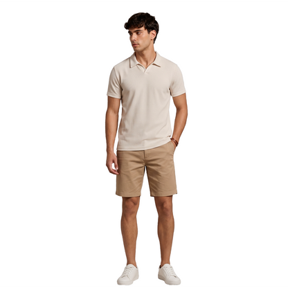 Polo manga corta para hombre con textura waffle color crema