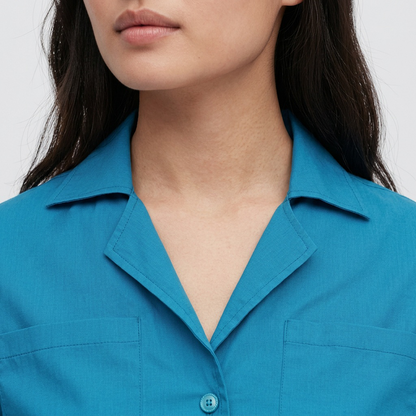 Blusa de Manga Corta con Cuello Solapa Verde Petroleo
