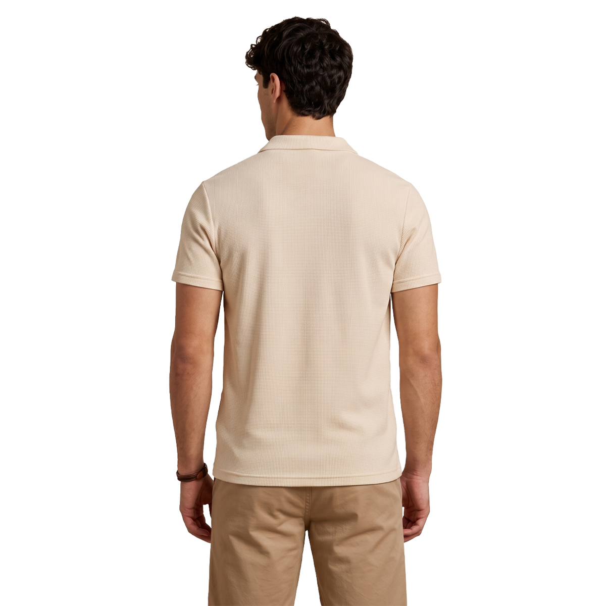 Polo manga corta para hombre con textura waffle color crema