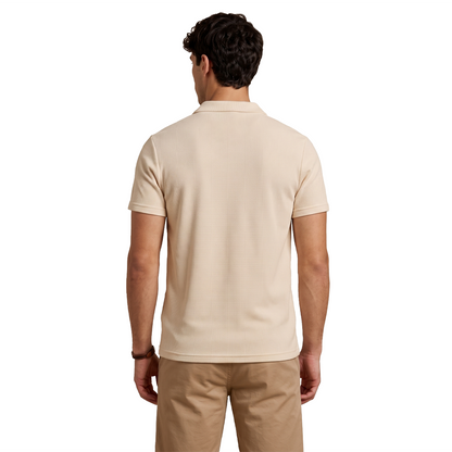 Polo manga corta para hombre con textura waffle color crema