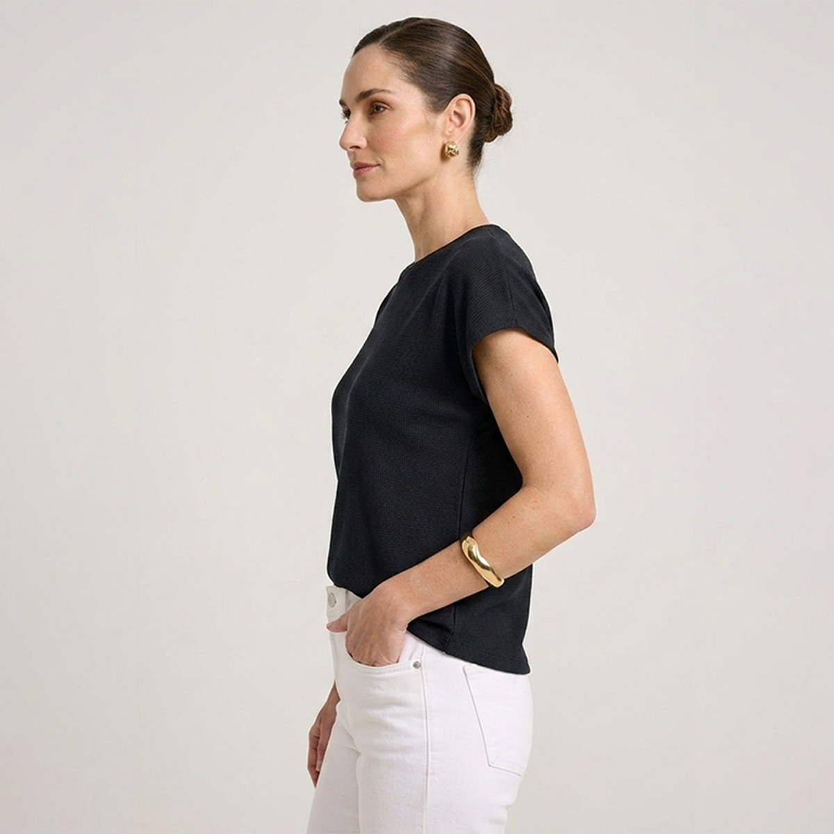 Blusa Acanalada Manga Corta Negro