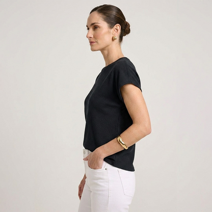 Blusa Acanalada Manga Corta Negro