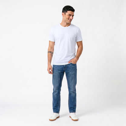 Men's Basic Muscle Fit White Cotton Crew Neck T-Shirt