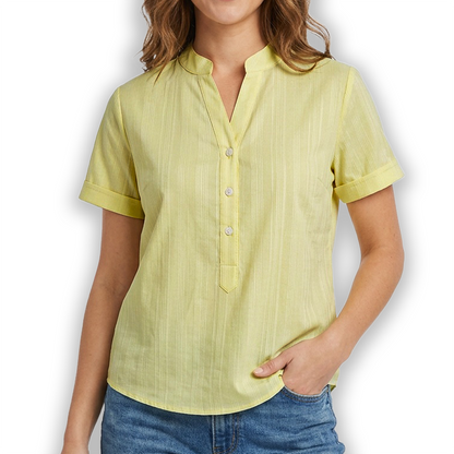 Blusa de Manga Corta con Cuello Mao Amarilla