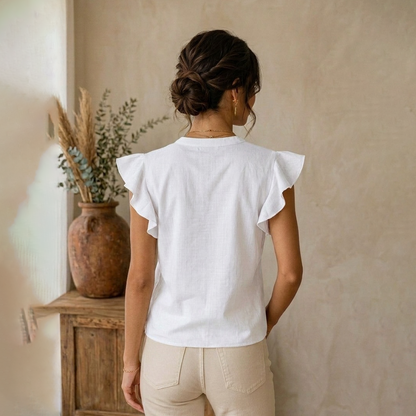 Blusa Blanca Mujer Algodón Cuello Mao con Bordado Artesanal en Pecho