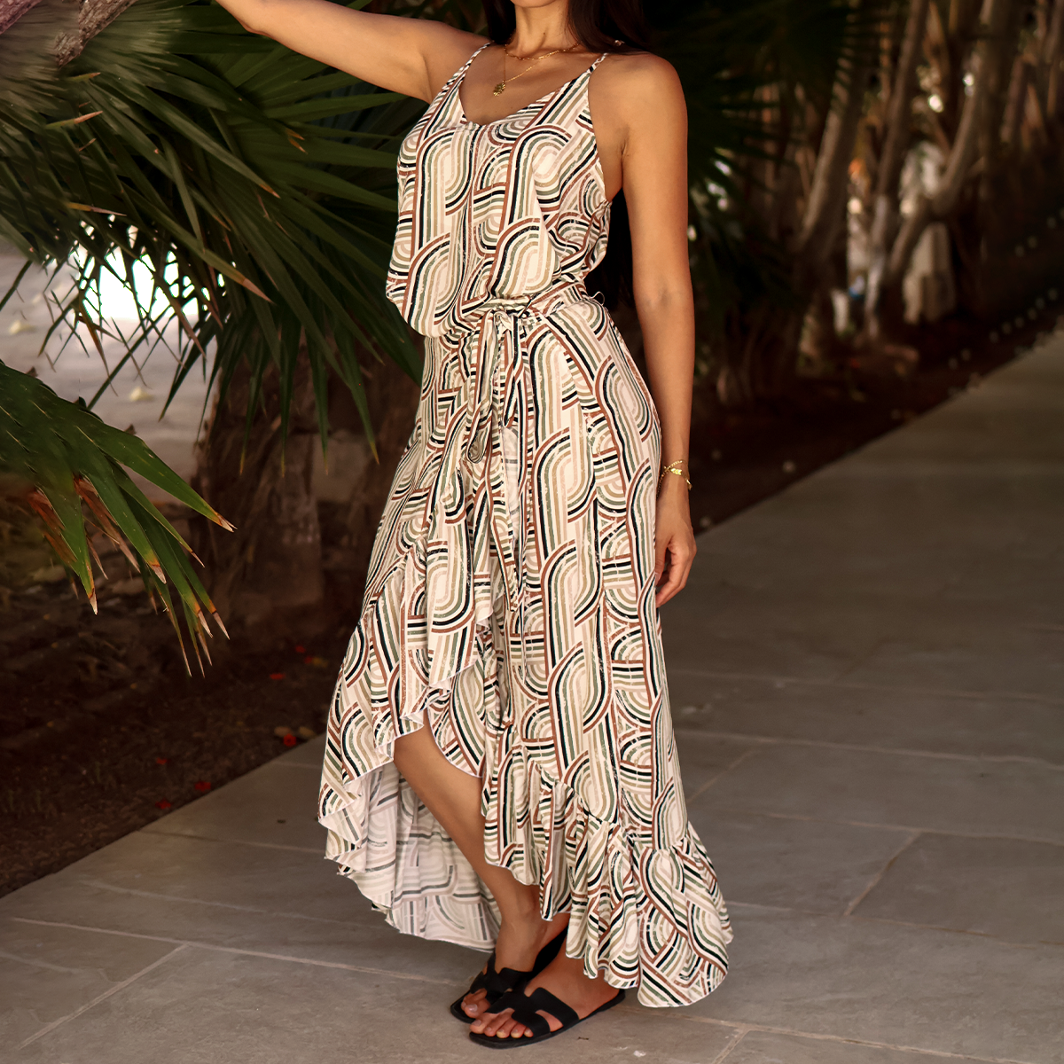 Blusa  con estampado geométrico y tirantes ajustables