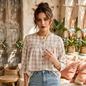 Blusa RAMS a Cuadros Beige y Blanco