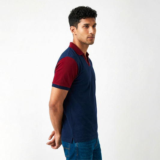 Playera Polo RAMS Bicolor Azul Marino con Vino