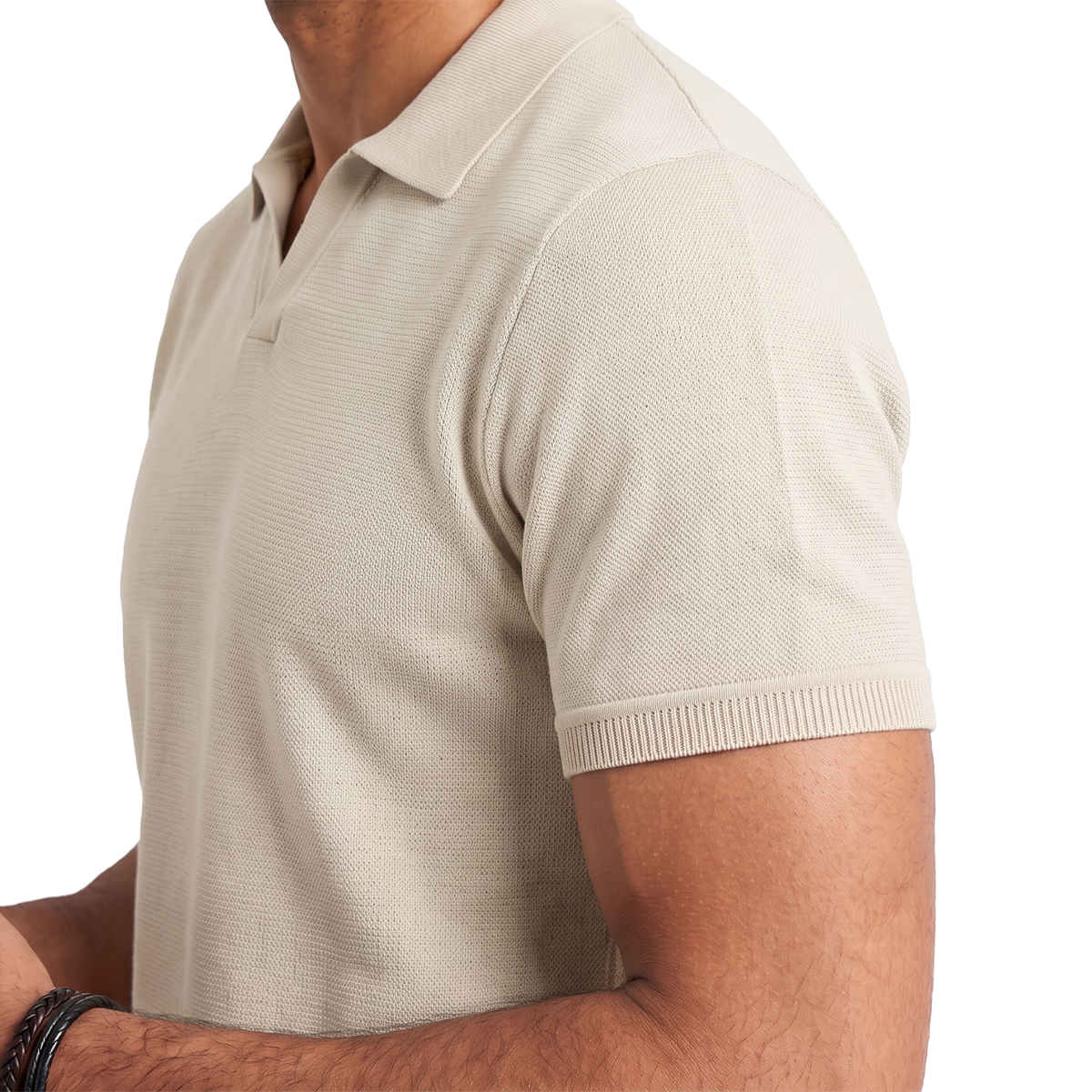 Polo manga corta para hombre con textura waffle color crema