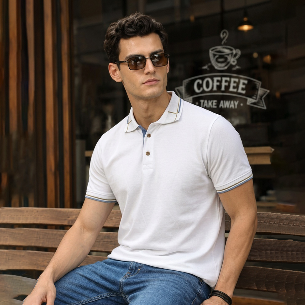 Playera Blanca Tipo Polo Hombre Slim Fit Diseño Moderno Casual