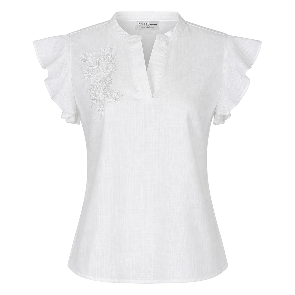 Blusa Blanca Mujer Algodón Cuello Mao con Bordado Artesanal en Pecho