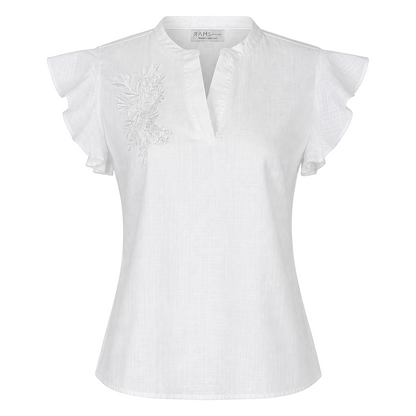 Blusa Blanca Mujer Algodón Cuello Mao con Bordado Artesanal en Pecho