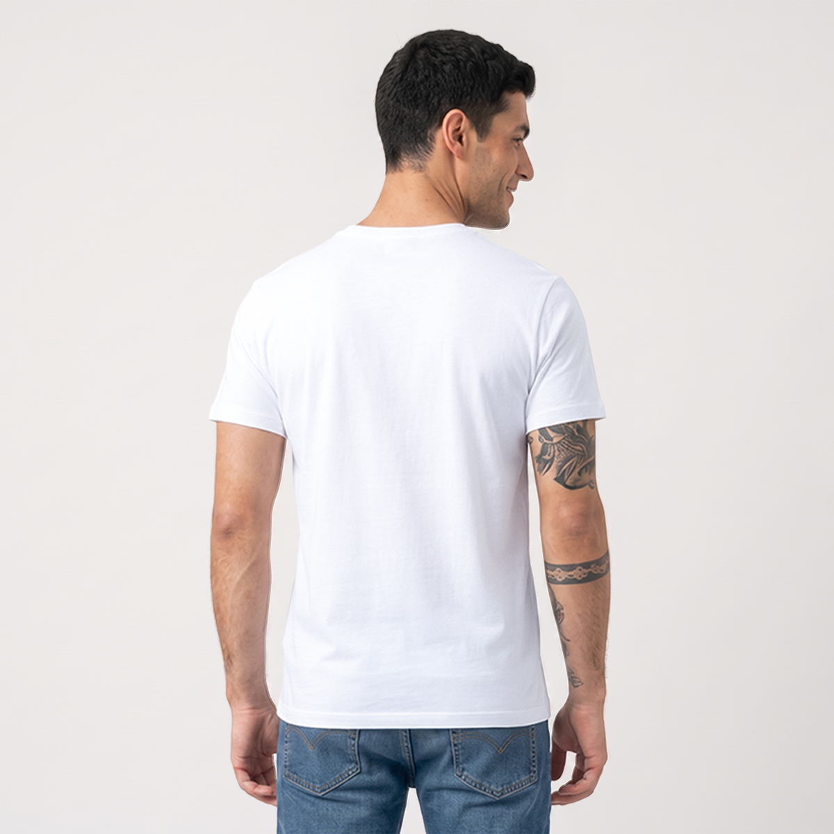 Men's Basic Muscle Fit White Cotton Crew Neck T-Shirt