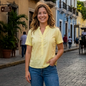 Blusa de Manga Corta con Cuello Mao Amarilla