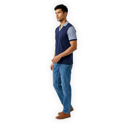 Playera Polo Bicolor Azul Marino y Celeste