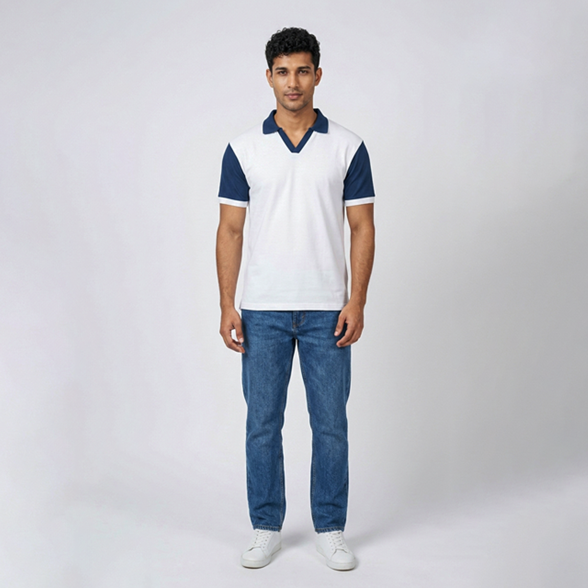 Playera Polo Bicolor Blanca con Azul Marino