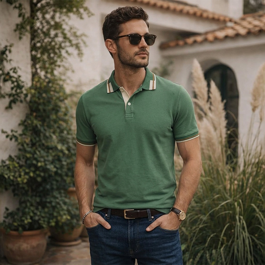 Playera Verde Tipo Polo Hombre Manga Corta Slim Fit Elegante
